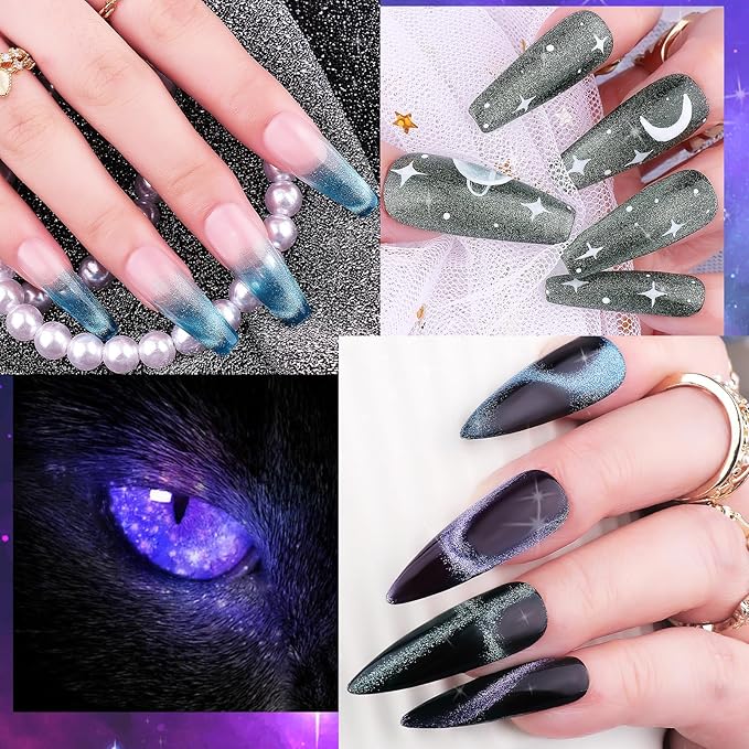 Clara Colors Cat Eye Gel Nail Polish Set, 6 Colors Autumn Romantic Galaxy Series Magnetic Nail Polish Holographic Glitter Cat Eye Gel Polish Kit with Magnet Long Lasting Soak Off UV LED