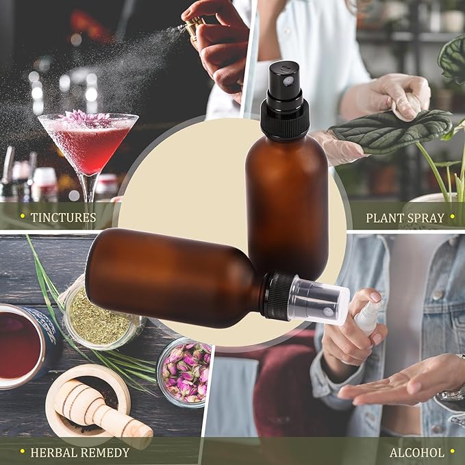 Amber Glass Small Spray Bottles 2 oz 24 Packs,Fine Mist Sprayer Pretty Finish,Refillable Containers mini spray bottles for Cleaning Solutions and Skin Care (Amber Frosted 24Pack)