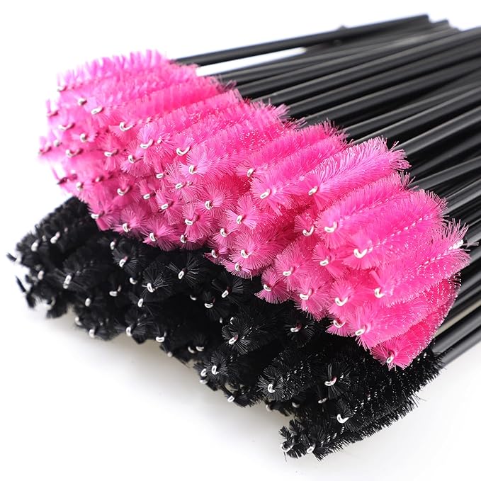 Skylety 1000 Pcs Disposable Mascara Wands Bulk Mascara Eyelash Brush Spoolies Makeup Applicator Eyelash Wands for Eye Lash Extension, Eyebrow Comb, 3.9 x 0.2 x 0.3 Inch (Black and Rose Red,Classic)