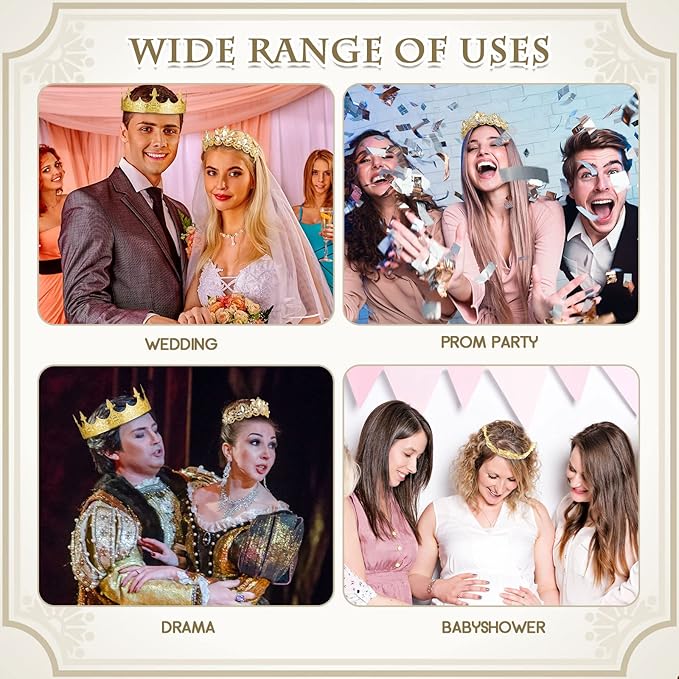 Sureio 2 Pcs Antique Royal King Crown for Men Baroque Queen Crown for 2025 Graduation Prom Party Crystal Tiara Prom Cosplay Birthday Wedding Hair Headband Accessories(Elegant Style)