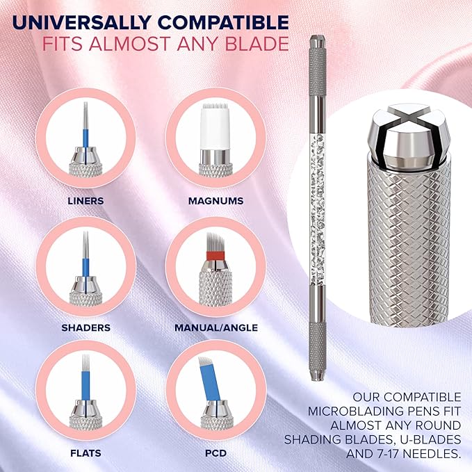 Microblading Supplies 5 Piece Double Sided Manual Pen Kit for Supplies | Durable Aluminum Pen With Lock-Pin Tech & Ergonomic Grip | Shape Eye Brows, Clear