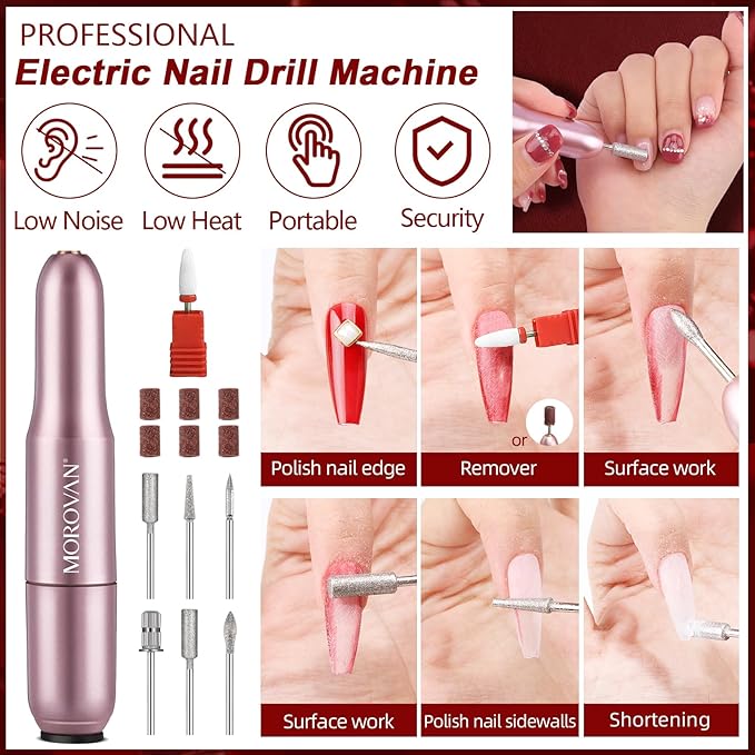 Morovan Dip Powder Nail Kit: Starter Kit 54pcs Nails Dipping Powder Set 18 Colors with Electric Nail Drill