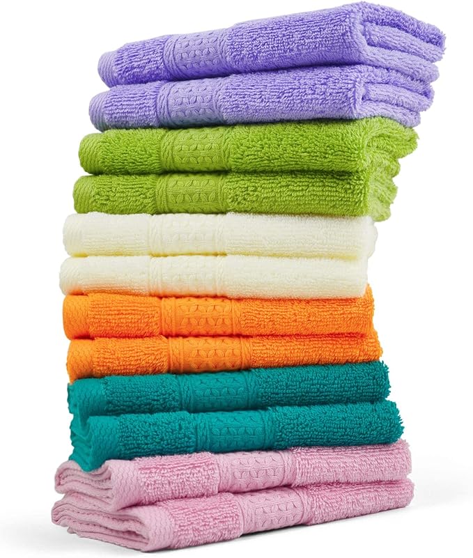 Cleanbear Face Cloths 12 Pack Washcloths 100% Cotton Wash Cloth for Face - Large Bath Washcloths 13 by 13 Inches with Multi Colors