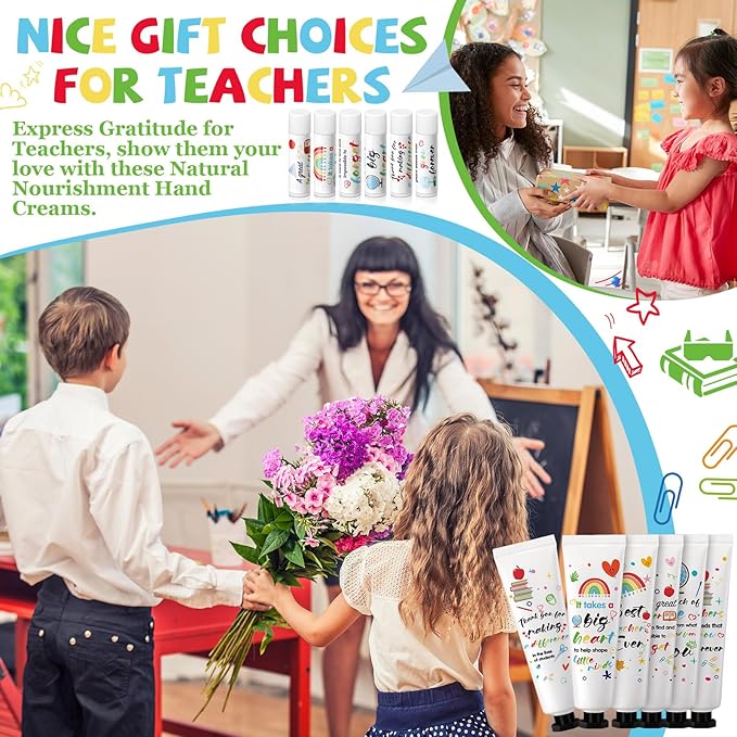 48 Set Teacher Appreciation Gifts Lip Balm Hand Cream Thank You Gifts with Cards Organza Bags Travel Size Moisturizing Hand Lotion for Dry Crack Hand Teachers' Day