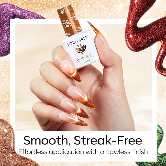 Modelones Cat Eye Gel Nail Polish Kit with U V Light, Gold Green Red Purple Magnetic Manicure Set with Base Top Coat Magnet 4 Colors Gel Mini Salon DIY Nail Art Starter Holiday Gift for Women Girls