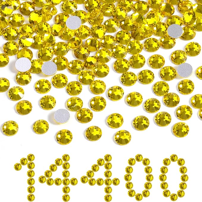 Beadsland Flatback Rhinestones Bulk,14400pcs Yellow Rhinestones for Nails Crafts Clothes DIY Decoration, Citrine/Lemon Yellow, SS6, 1.9-2.1mm