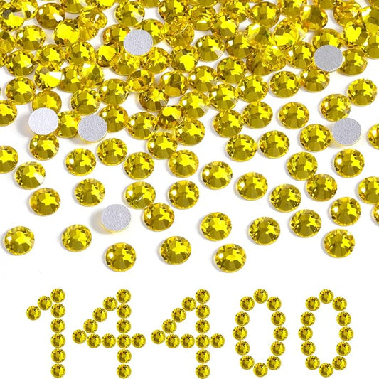 Beadsland Flatback Rhinestones Bulk,14400pcs Yellow Rhinestones for Nails Crafts Clothes DIY Decoration, Citrine/Lemon Yellow, SS6, 1.9-2.1mm