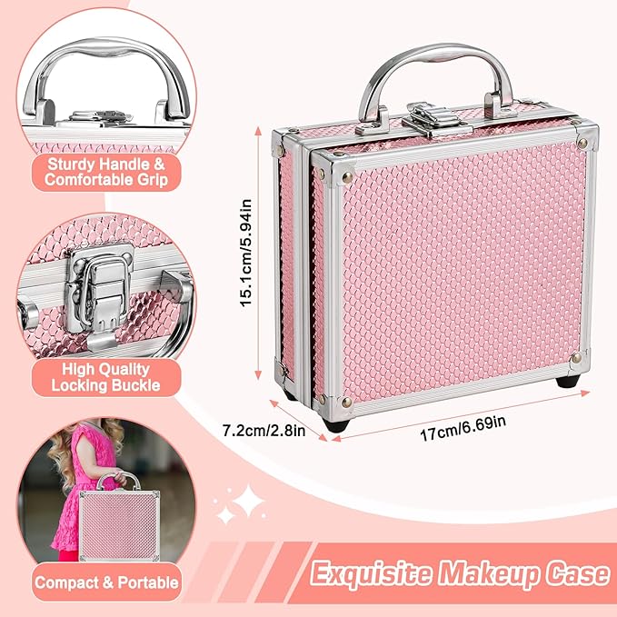 Anpro All-In-One Makeup Carry Case with Pro Teen Makeup Set, Full Starter Cosmetics Kit with Makeup Brushes, Eye Shadows Palette, Blushes, Glitter Gel, Temporary Tattoo Stickers - Blue, Style04