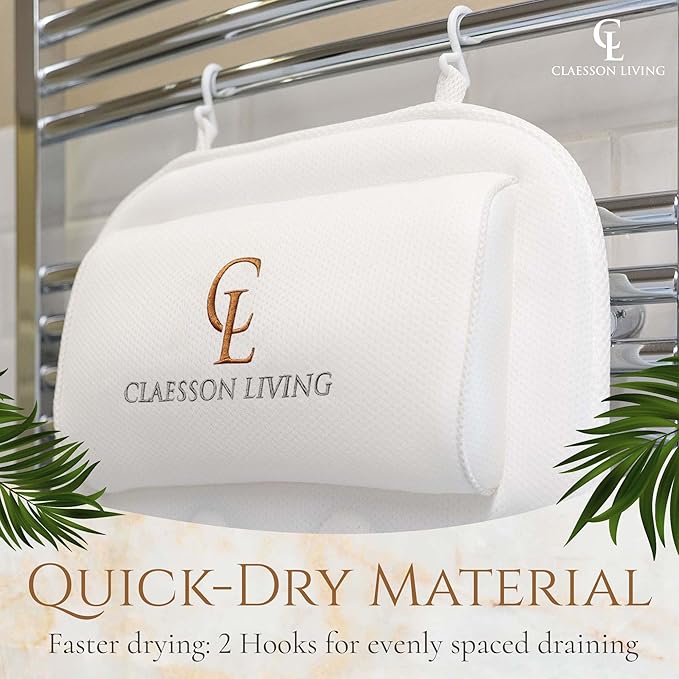 Full Body Bath Pillow (17'' x 49'') - Bathtub Cushion with Headrest Supports Neck, Back and Legs - Free Hanging Hooks for Fast Drying Over Tub - Includes Washing and Travel Bags - White