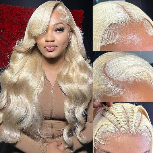 613 Lace Front Wig Human Hair Body Wave Lace Front Wigs Human Hair 22 Inch 180 Density 13x4 HD Transparent Blonde Lace Front Wigs Human Hair Pre Plucked Guleless Blonde Wigs Human Hair