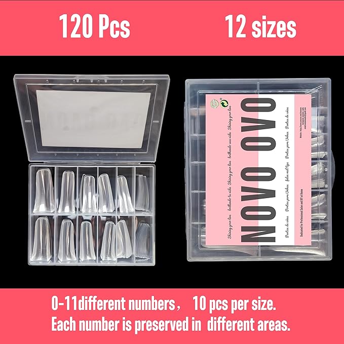 120 pcs Extra Long Duck Nail Tips Full Cover for Acrylic, Clear XL XXL Flare Feet Nails Press On, Y2K Vibe Wide French Soft Gel False Nail Extension for Art Salon x 12 Sizes in Box