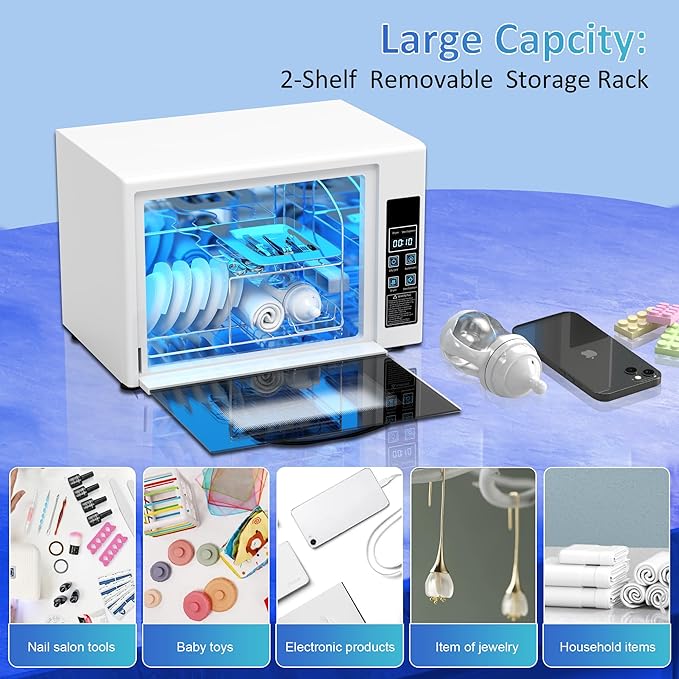 SIXRARI 21L Nail Tool Cleaner-Large Capacity, Kitchen Cleaning Cabinet with Timer Setting, Multi-Functional UV Cleaning Box for Home and Beauty Salons Use, For Nail Tool, Dishes, Toys or Other Items