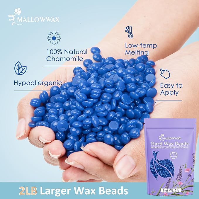 Hard Wax Beads, 2LB Blue Wax for Full-Body Hair, Strong Grip for Thick Hair Removal, Waxing for Legs, Arms, Chest & Back, No Strips Needed, Easy to Use at Home or Salon