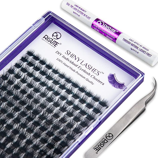 DIY Lash Extension Kit at Home, 144pcs Eyelash Extension Kit Individual Lashes Kit Lash Clusters D Curl Wispy Lash Kit Eyelash Kit Lash Clusters Kit with lash bond and seal and lash Tweezers RW01