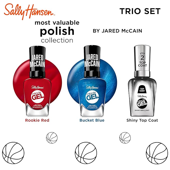 Sally Hansen Miracle Gel™ x Jared McCain, Trio Set, Long Lasting, Gel-Like Formula, No UV Lamp Needed, Blue and Red Nail Polish