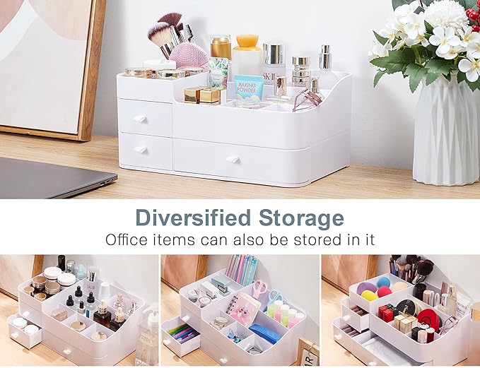 ONXE Makeup Organizer with Drawers,Large Capacity Countertop Organizer for Vanity,Bathroom and Bedroom Desk Cosmetics Organizer for Skin Care,Brushes, Eyeshadow, Lotions, Lipstick, Nail Polish