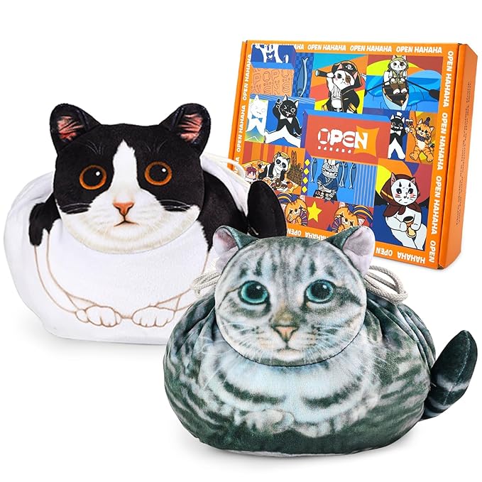 Openhaha Drawstring Cat Travel Organizer, Cosmetic Pouch - Lay Flat Makeup Bag Gifts for Cat Lovers (2-pack)