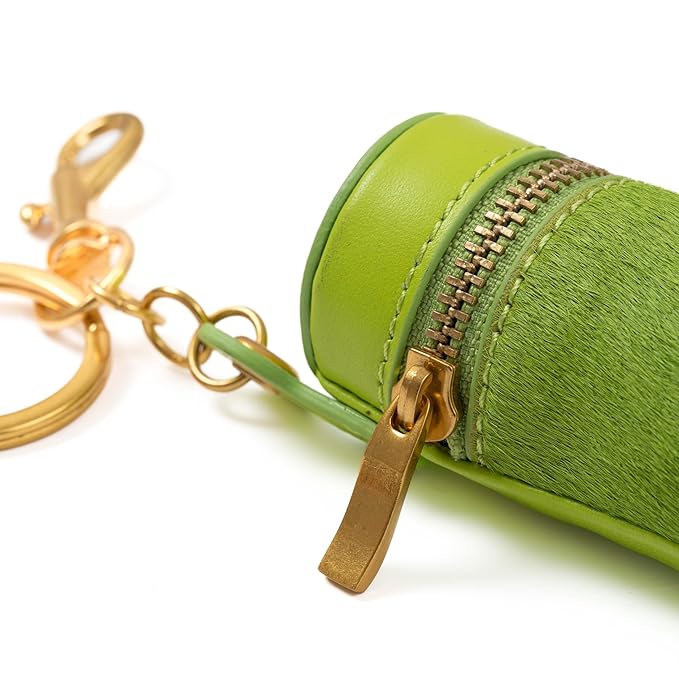 Cackatoo Genuine Leather Horsehair Lipstick Case with Keychain - Portable Travel Organizer for Lipstick and Chapstick - Stylish Key Chain Accessory for Women (Green/Fluorescent)