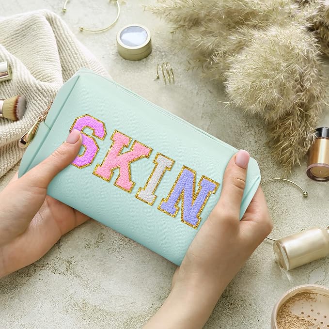 Sanwuta 9 Pcs Preppy Makeup Bag PU Leather Cosmetic Bag Makeup Pouch Plain Waterproof Toiletry Organizers for Traveling Preppy Travel Purse End of the Year Teacher Gifts Bulk(Mint Green)