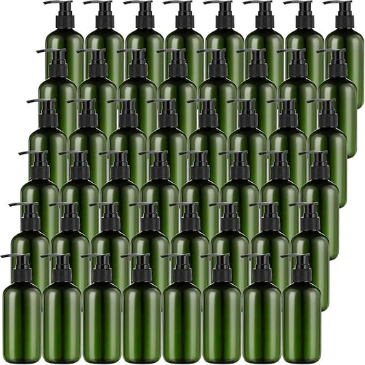 48 Pcs Pump Bottle Lotion Dispenser Refillable Shampoo Conditioner Hand Soap Dispenser Plastic Empty 8oz/250ml Clear Reusable Body Wash Container Bulk (Green, Black)
