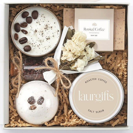 Coffee-Scented Spa Gift Set for Moms & Teachers – Gift Basket for Her - Thoughtful Gifts for Mother’s Day - Teacher Appreciation Gifts - Spa-Inspired at Home - Self-Care Essentials