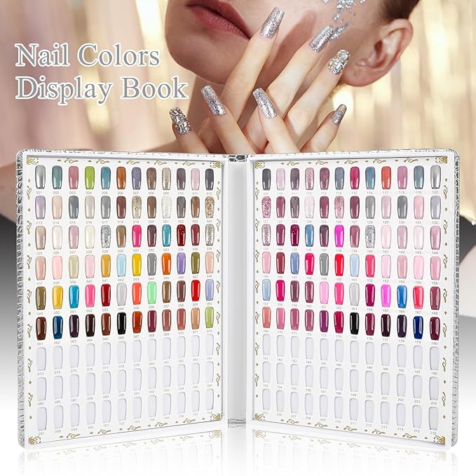 216 Colors Nail Display Chart, Nail Gel Polish Organizer Color Card with 240 False Nail Tips, Nail Color Display Book Chart Salon Nail Supplies Sample Chart Tool Set Nail Swatch (Silver, 2 Pack)