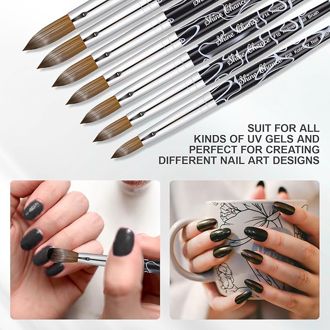 Acrylic Nail Art Brush Size 20, 100% Pure Kolinsky Hair Oval Nail Brush for Acrylic Application, Professional Nail Extension Manicure Tool Striping Nail Drawing Pen for DIY Home Salon