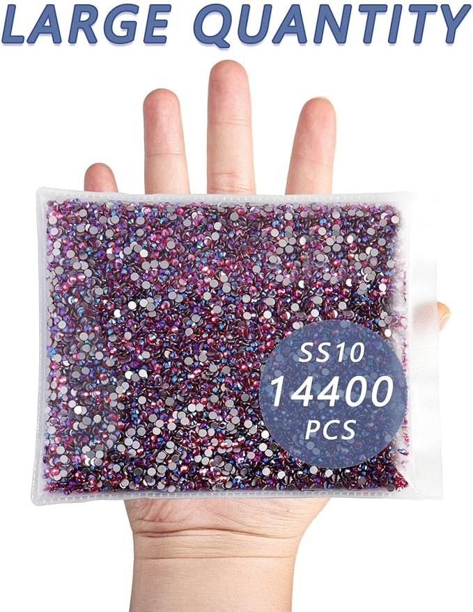 Beadsland Flatback Rhinestones Bulk, 14400pcs Rhinestones for Nails Crafts Clothes DIY Decoration, Hyacinth AB, SS10, 2.7-2.9mm