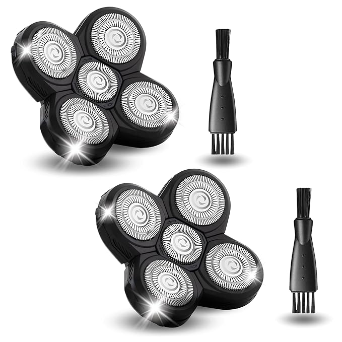 2 Pack Shaver Replacement Blades Compatible with Freedom Head Electric Razor Shaving, 5 Blades Shaver Replacement Heads for Head Shavers for Bald Men, Replacement Blades for Head Shaver Kit, 2 Brush