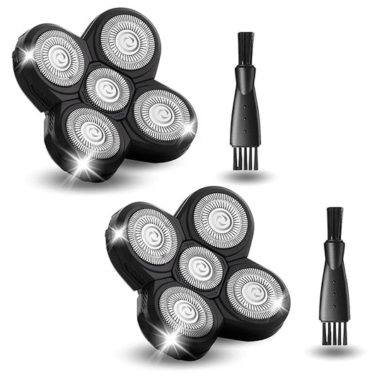 2 Pack Shaver Replacement Blades Compatible with Freedom Head Electric Razor Shaving, 5 Blades Shaver Replacement Heads for Head Shavers for Bald Men, Replacement Blades for Head Shaver Kit, 2 Brush