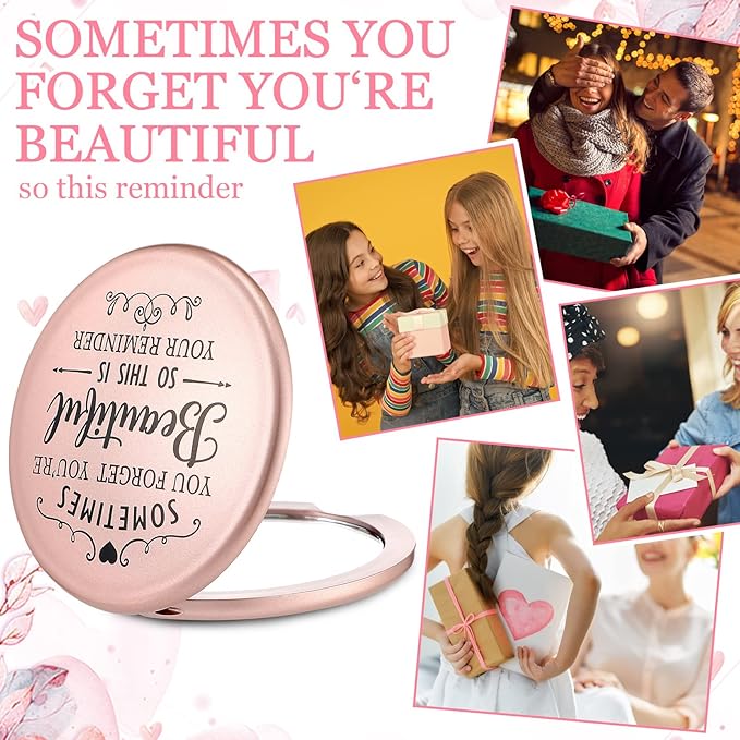 Tatuo 24 Set Sometimes You Forget Your Beautiful Compact Mirror Bulk Inspirational Appreciation Gifts for Women Pocket Makeup Mirrors for Mom Bachelorette Bridal Party Souvenir Gifts