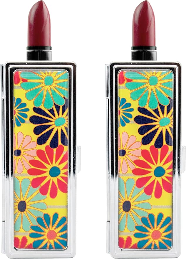 Stephanie Imports Set of 2 Rectangular Vintage Lipstick Cases With Glass Mirror (Daisy Medley)