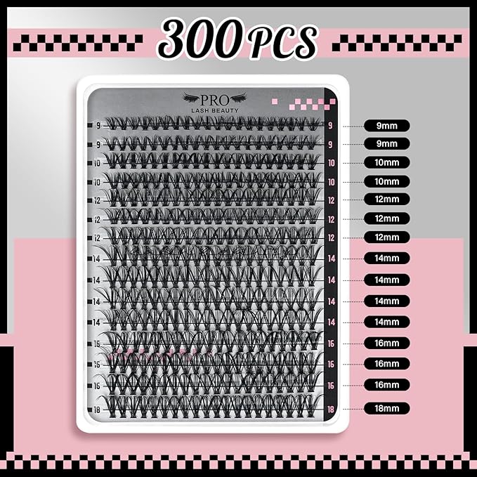 DIY Lash Extension Kit 300 Pcs Lash Clusters D Curl, Mix Eyelash Clusters Individual Lashes Kit Lash Bond And Seal Lash Remover Eyelash Brush Lash Tweezer Self Apply At Home(30D-9-18mix Kit)