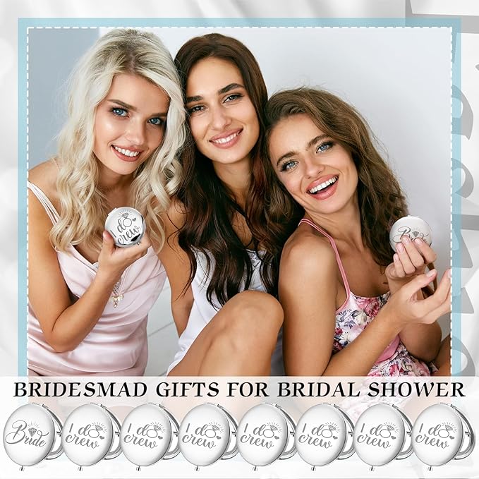 Barydat 10 Pieces Bridesmaid Gifts Set Magnifying Compact Mirror Bride I Do Crew Bridesmaid Proposal Gifts Travel Small Mirror for Purse Makeup Pocket Mirror for Women Wedding Party (Blue)