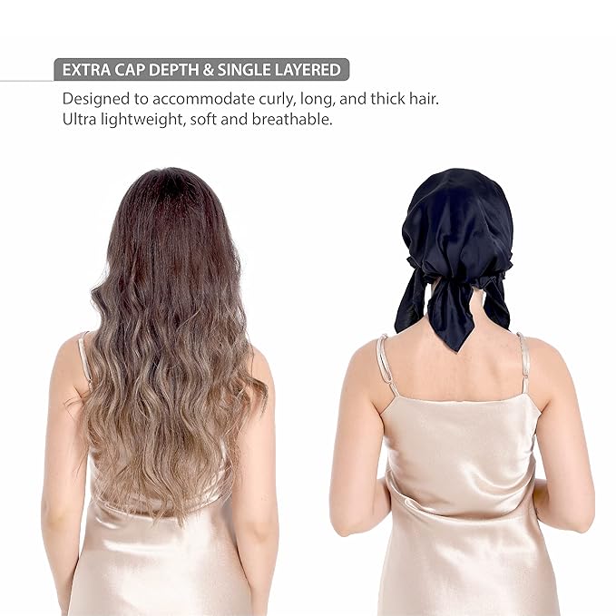 100% Silk Bonnet for Sleeping, Hair Bonnet with Tie Band, Large Silk Sleep Cap for Curly Hair, Silk Hair Wrap for Hair Care