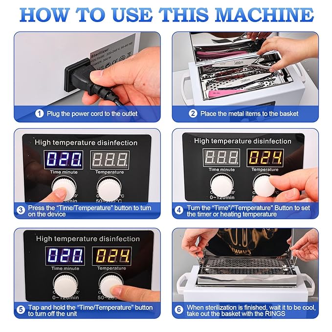 New Generation 2.5L High Temperature Metal Tool Cleaner Box, 300W Dry Heat Cleaner, 230°C Nail Tool Cleaner with LED Temperature Display and 120 Minute Timer for Cosmetic Dental Metal Tools