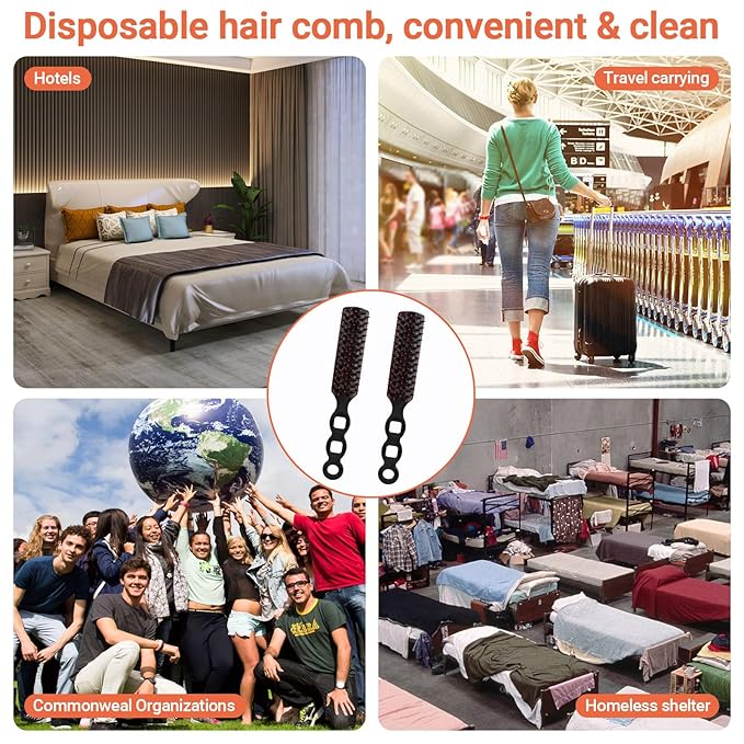 100 Packs Bulk Hair Brushes for Homeless, Anti Entangling Hair Brushes Anti Static Massage Combs, Disposable Plastic Hairbrush suitable Shelter Hotel Nursing Home Charity Church -Individually Wrapped