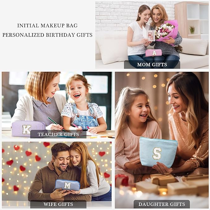 YOOLIFE Birthday Gifts - Personalized Initial Cute Pink Cosmetic Makeup Bag Make Up Bag Travel Toiletry Bag for Her Mom Girlfriend Wife Teacher Skincare for Girls 10-12 A Teenage Girl Gifts