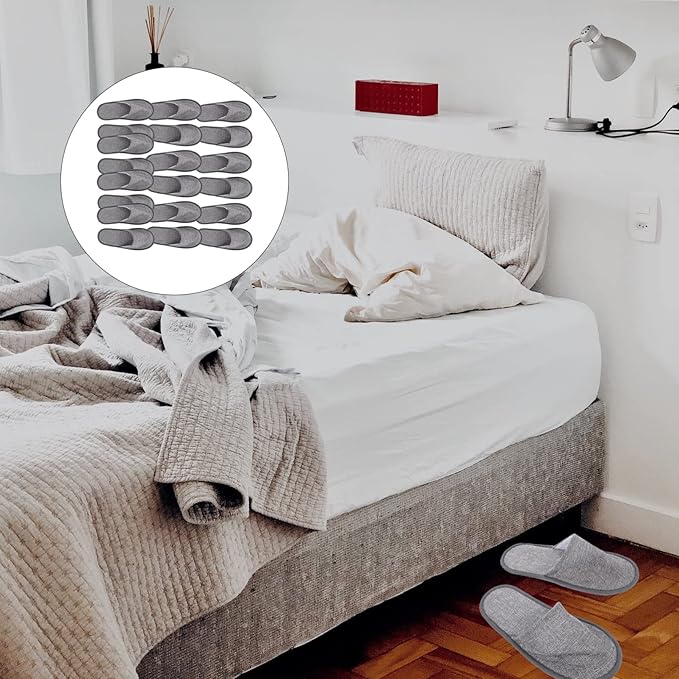 Milisten 20pcs Disposable Cotton Closed Toe Washable Folding Spa Slippers for Guests, Hotels, Office (Grey)