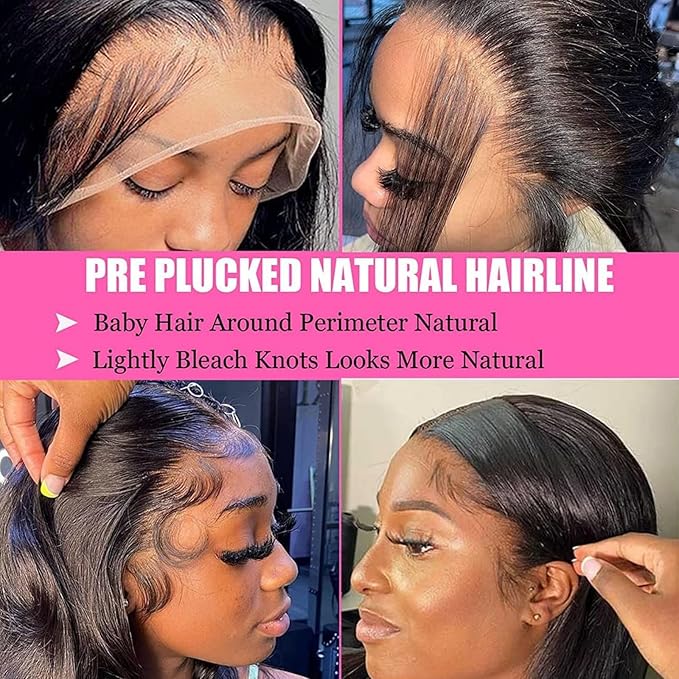 13x4 Lace Front Wigs Human Hair Pre Plucked with Baby Hair 150% Density Straight Brazilian Virgin Frontal Wigs Human Hair 13x4 Glueless HD Lace Closure Human Hair Wigs for Black Women(24 Inch)