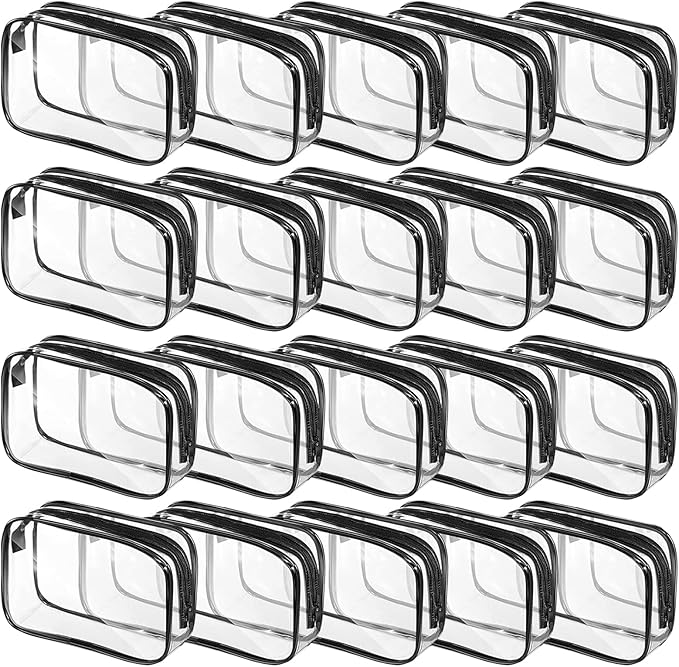 20 Packs Clear Cosmetics Bags for Women Men Waterproof Toiletry Bags PVC Makeup Bags Organizer Case with Zipper for Travel Bathroom (Black)