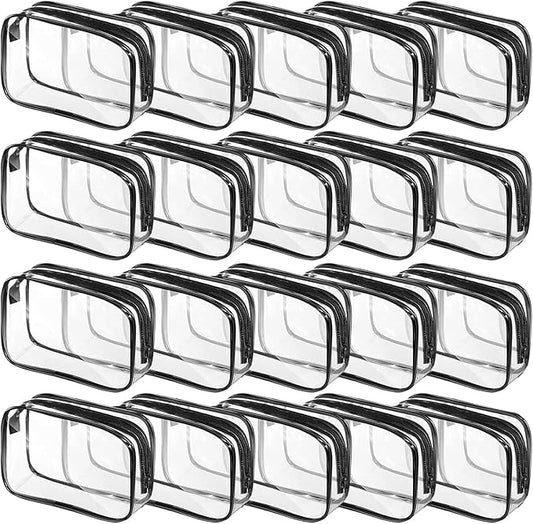 20 Packs Clear Cosmetics Bags for Women Men Waterproof Toiletry Bags PVC Makeup Bags Organizer Case with Zipper for Travel Bathroom (Black)