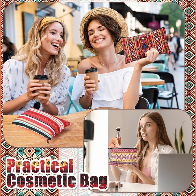 24 Pieces Makeup Bags Bulk Canvas Cosmetic Bags Purse Organizer Zipper Cosmetic Pouch Portable Travel Toiletry Pouch for Women Men Gifts, 7 x 4 Inch(Mexico)