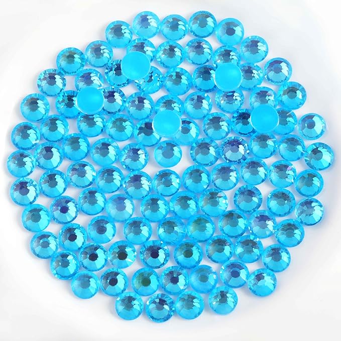 Beadsland 1440pcs Flat Back Crystal Rhinestones Round Gems for Nail Art and Craft Glue Fix, Luminous Blue, SS6, 1.9-2.1mm