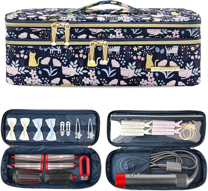 MissBoy Double Layer Travel Case Compatible with Revlon One-Step Volumizer/Hair Dryer/Hot Air Brush, Dyson Hair Dryer Carrying Case, Shark Flexstyle Storage Organizer Bag (Bag Only)