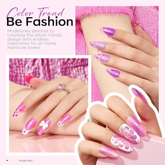 modelones Gel Nail Polish Set 6 Colors Pink Gel Polish Glitter Hot Pink Purple Shades Mermaid Love-heart Glitter Gel Polish Shimmer Soak Off LED Spring Nail Art DIY Mothers Day Gift For Women Girl