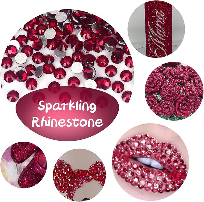 2000PCS Dark Red Rhinestones Bulk, Flat Back Crystal Glass Stone Round Gems,SS30, 6.4-6.6mm