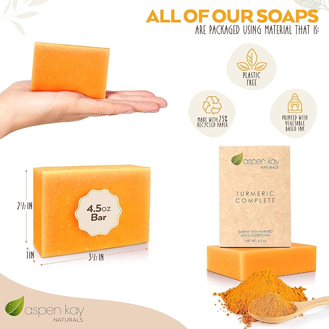 Turmeric Soap Bar (2 Pack) for Body & Face, Made with Natural and Organic Ingredients. Gentle Soap – For All Skin Types – Made in USA 4.5oz Per Bar