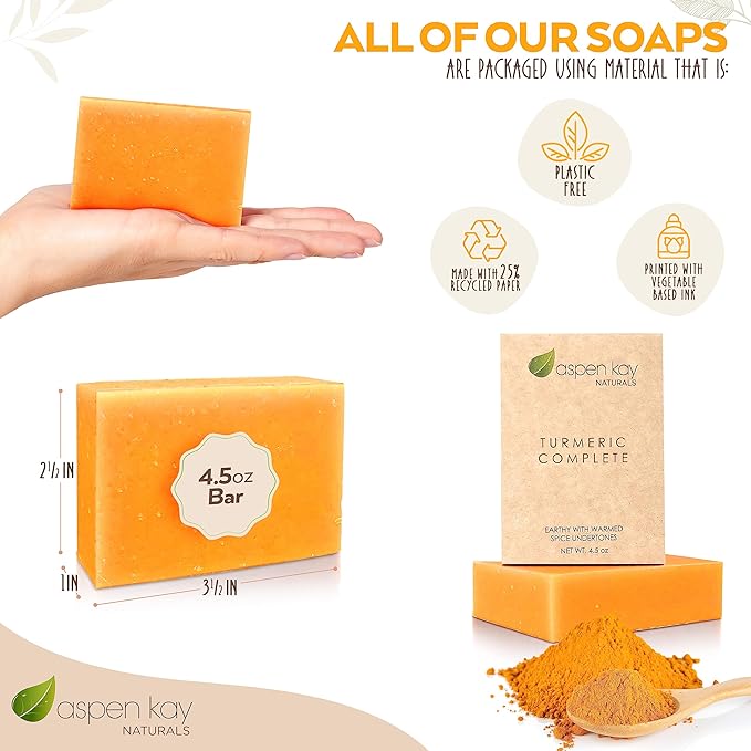 Turmeric Soap Bar (3 Pack) for Body & Face, Made with Natural and Organic Ingredients. Gentle Soap – For All Skin Types – Made in USA 4.5oz Per Bar