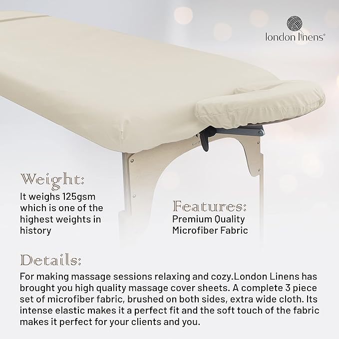 LONDON LINENS Soft Microfiber Massage Table Sheets Set 3 Piece Set - Includes Massage Table Cover, Massage Fitted Sheet, and Massage Face Rest Cover (Cream)